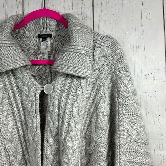 Talbots Gray Cable Knit Wool Blend Poncho Cape Minimalist Classic Preppy Cozy - Picture 4 of 15